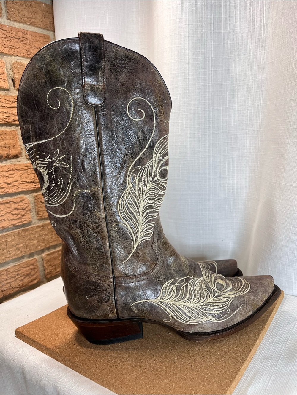 Roper Peacock Feather Western snip toe Cowboy Boots Sz 9 with POCKETS! RARE - Picture 3 of 13